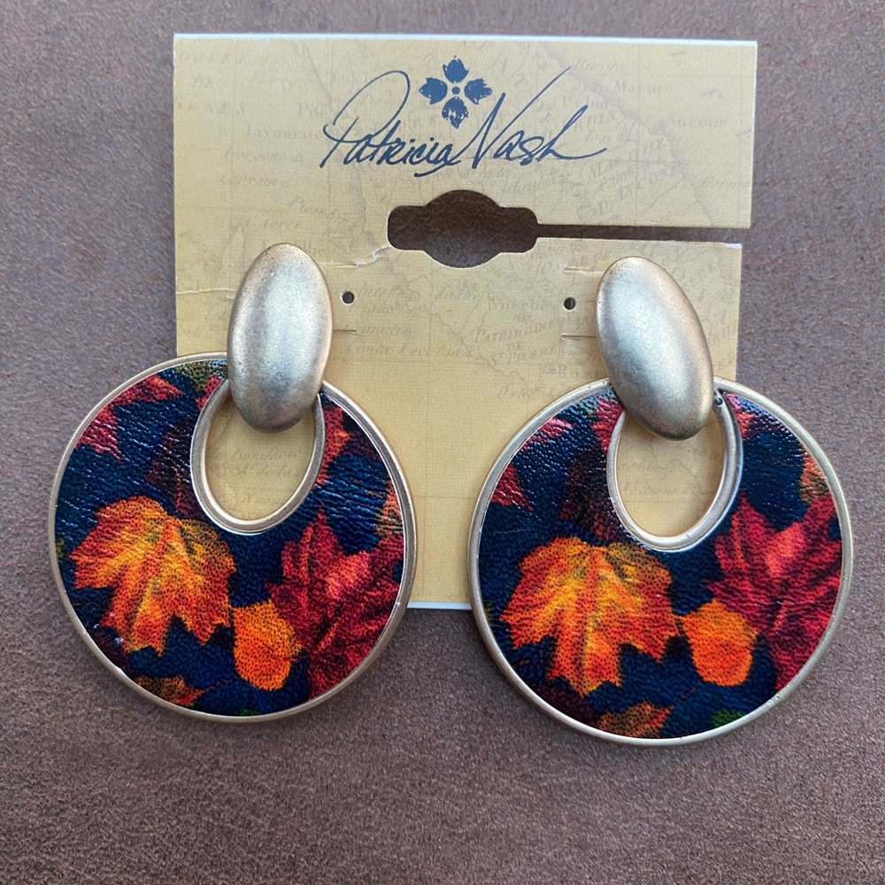 Patricia Nash Doorknocker Earrings Maple Leaves